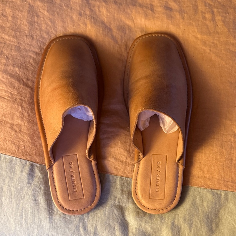 Either Or leather mules NWOT